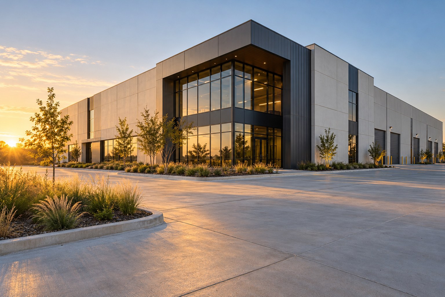 Illustrative concept of a modern flex industrial building